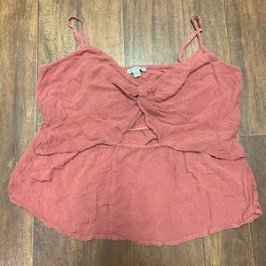 AEO | Spaghetti Strap twist front keyhole crop top in Coral